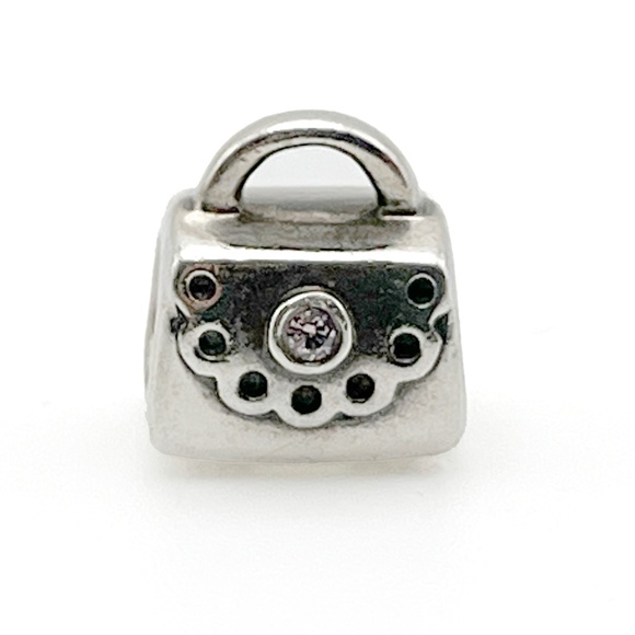 Handbag Charm with Pink Cubic Zirconia | 925 Sterling Silver | CZ | Vintage - Picture 4 of 4